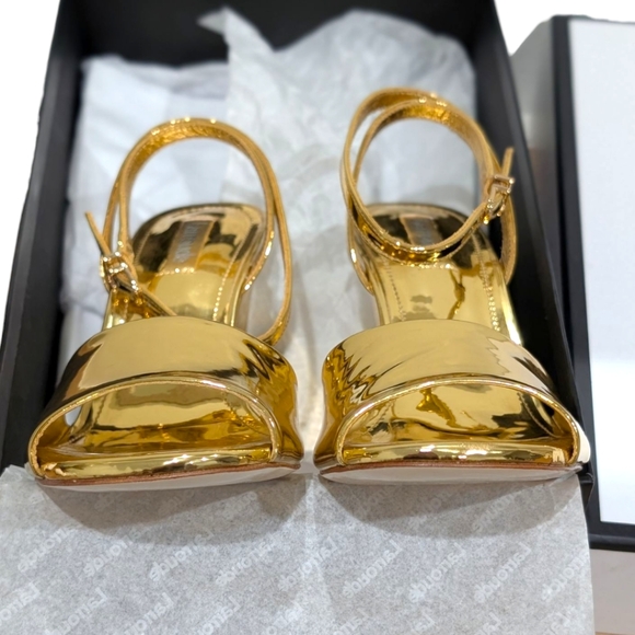 NIB Larroudé Yves Wedge In Gold Specchio - Picture 13 of 16